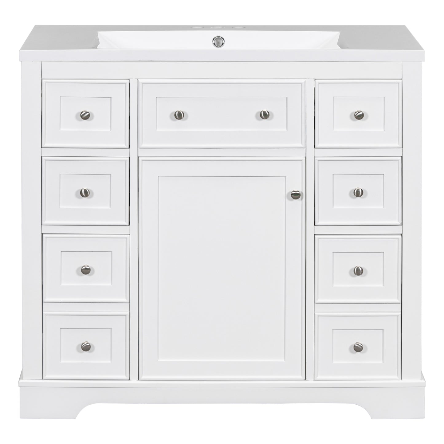 36" Bathroom Vanity with Sink Combo, One Cabinet and Six Drawers, Solid Wood and MDF Board, White