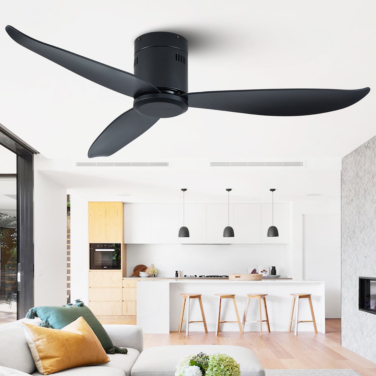 52 Black Flush Mount Ceiling Fan without Lights