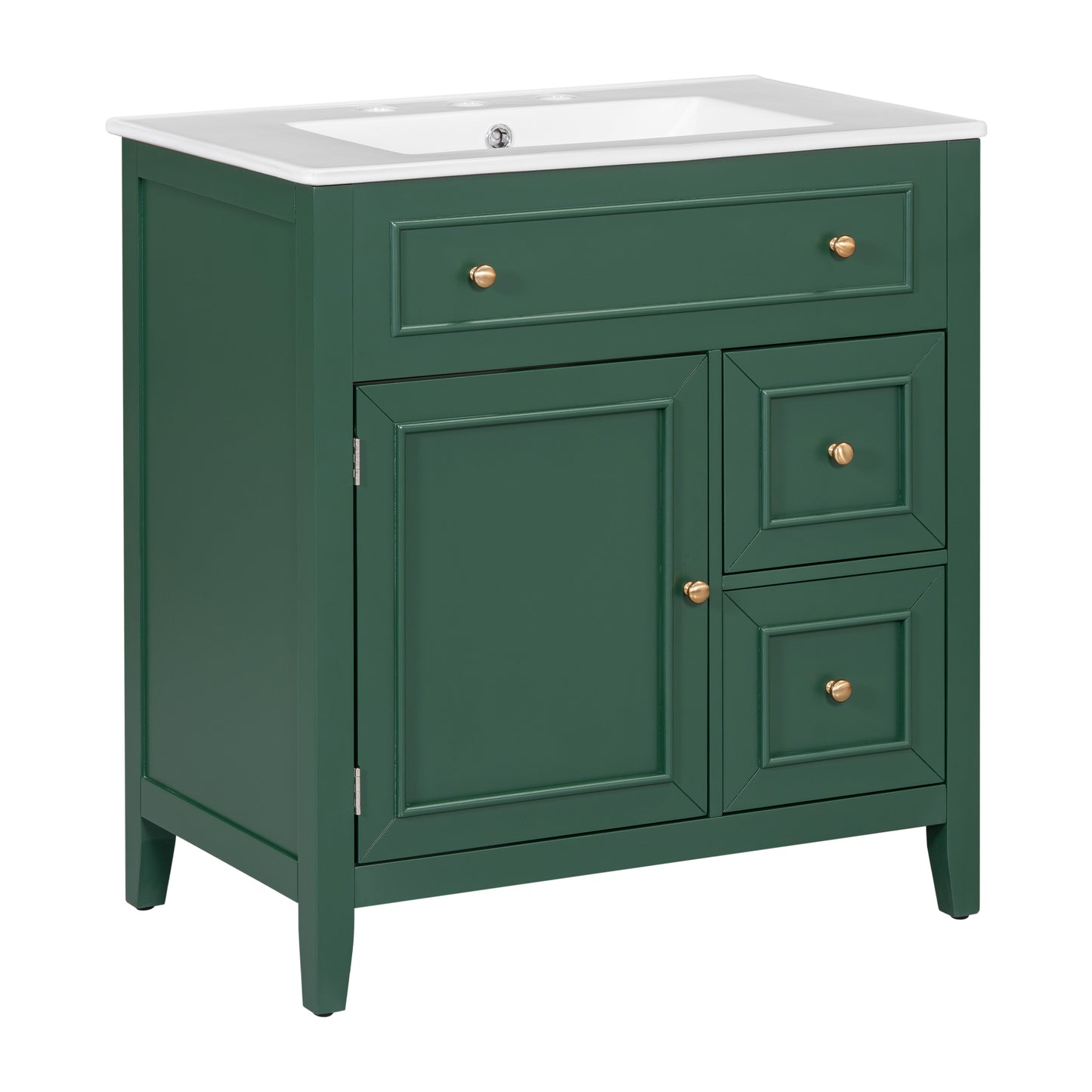 30" Bathroom Vanity with Sink Top, Bathroom Vanity Cabinet with Door and Two Drawers, Solid Wood Frame, One Package, Green