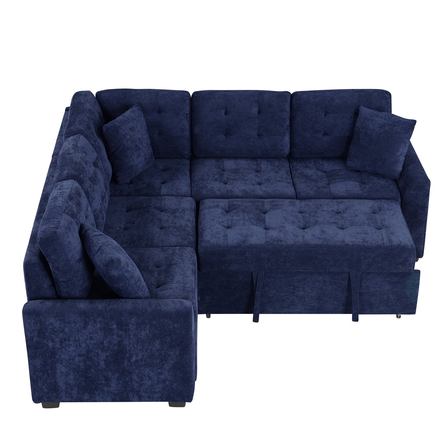 Convertible Navy Blue L-Shape Sleeper Sofa with USB Ports and Power Sockets