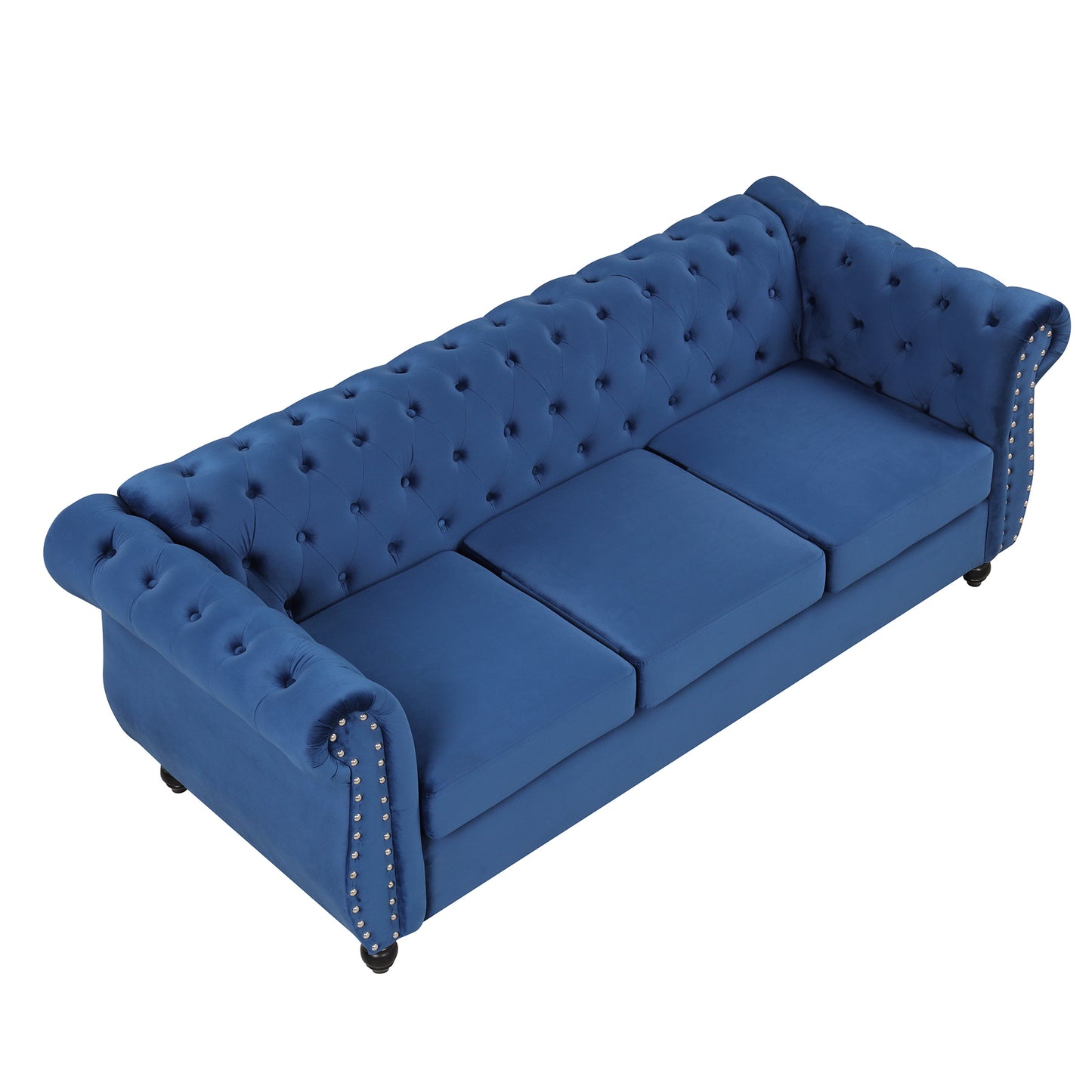 82-Inch Modern Plush Blue Sofa with Buttoned Tufted Backrest