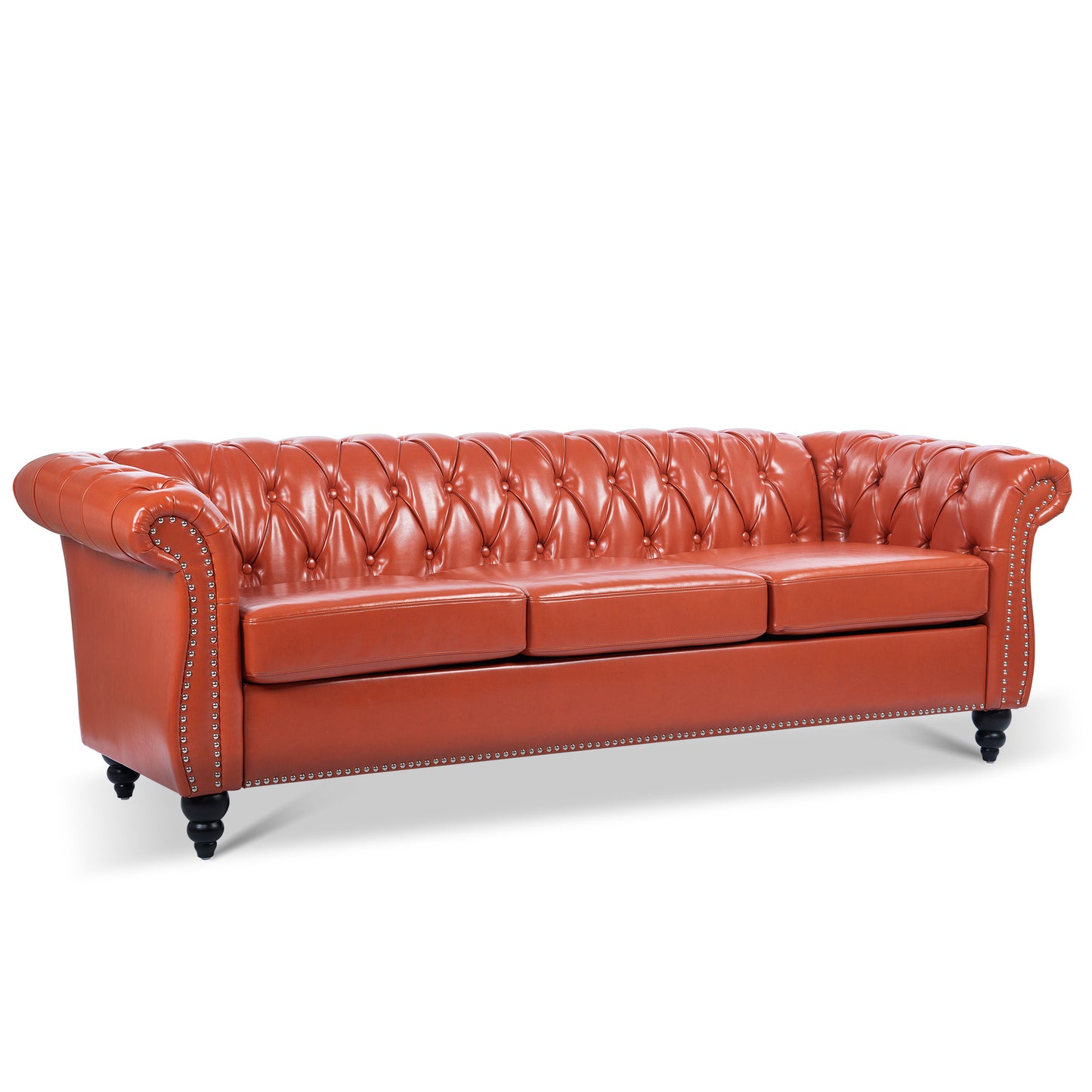 Classic Design 3-Seater Sofa with Rolled Arms and Chesterfield Look