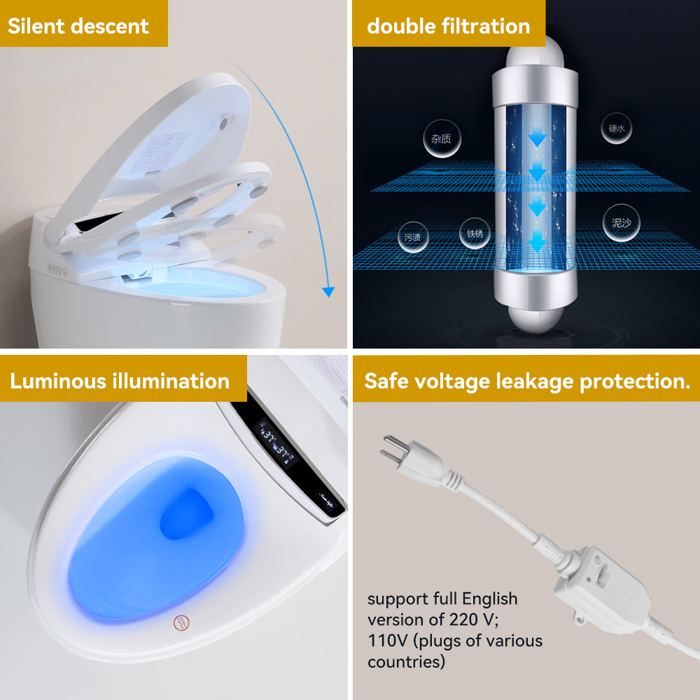 Smart Toilets with Heated Bidet Seat, Portable toilet with bidet built in AUTO Open&Close, Bidet toilet with Dryer and Warm Water