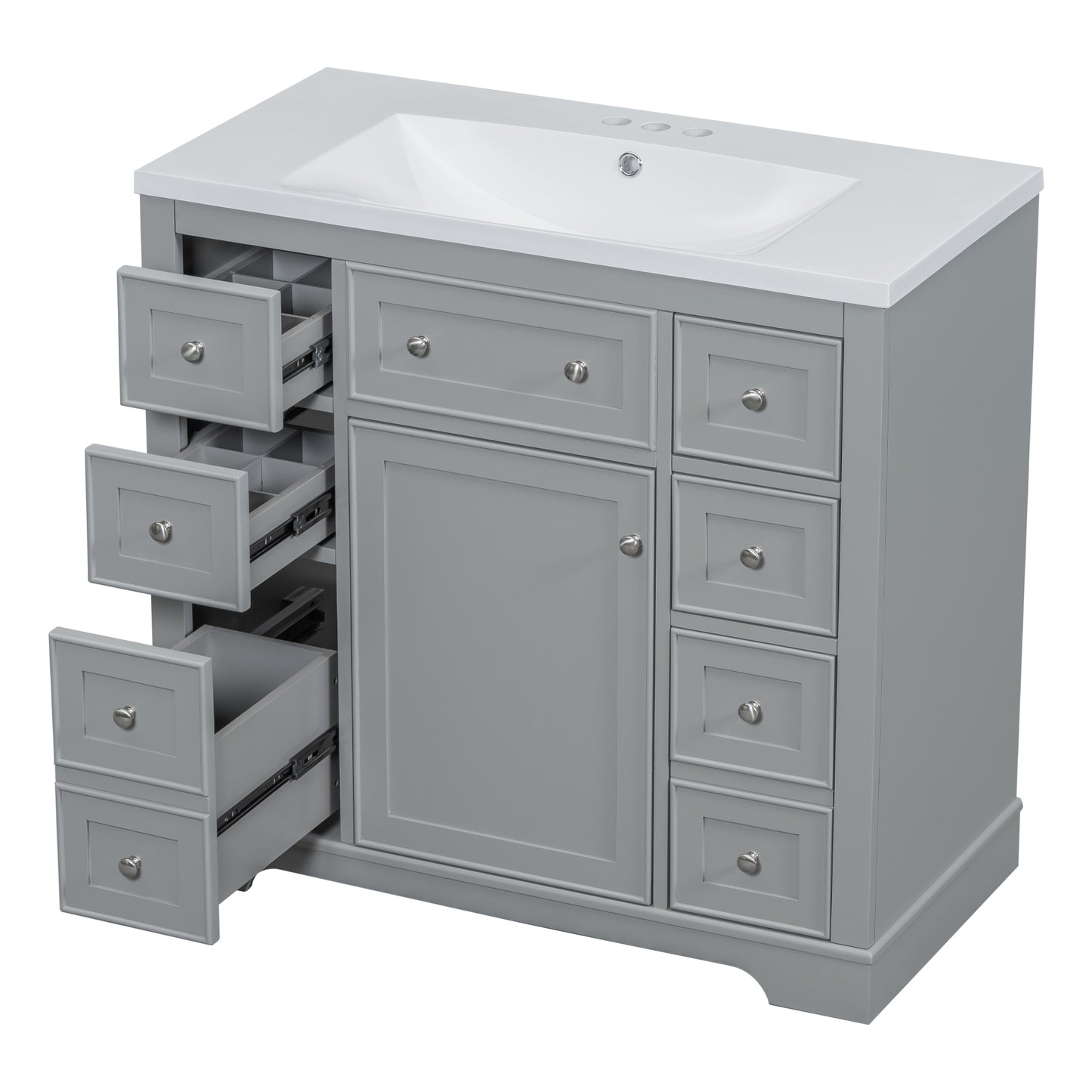 36" Bathroom Vanity with Sink Combo, One Cabinet and Six Drawers, Solid Wood and MDF Board, Grey