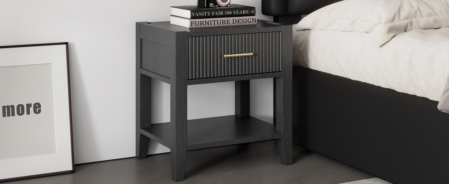 Wooden Nightstand with a Drawer and an Open Storage,End Table for Bedroom, Black