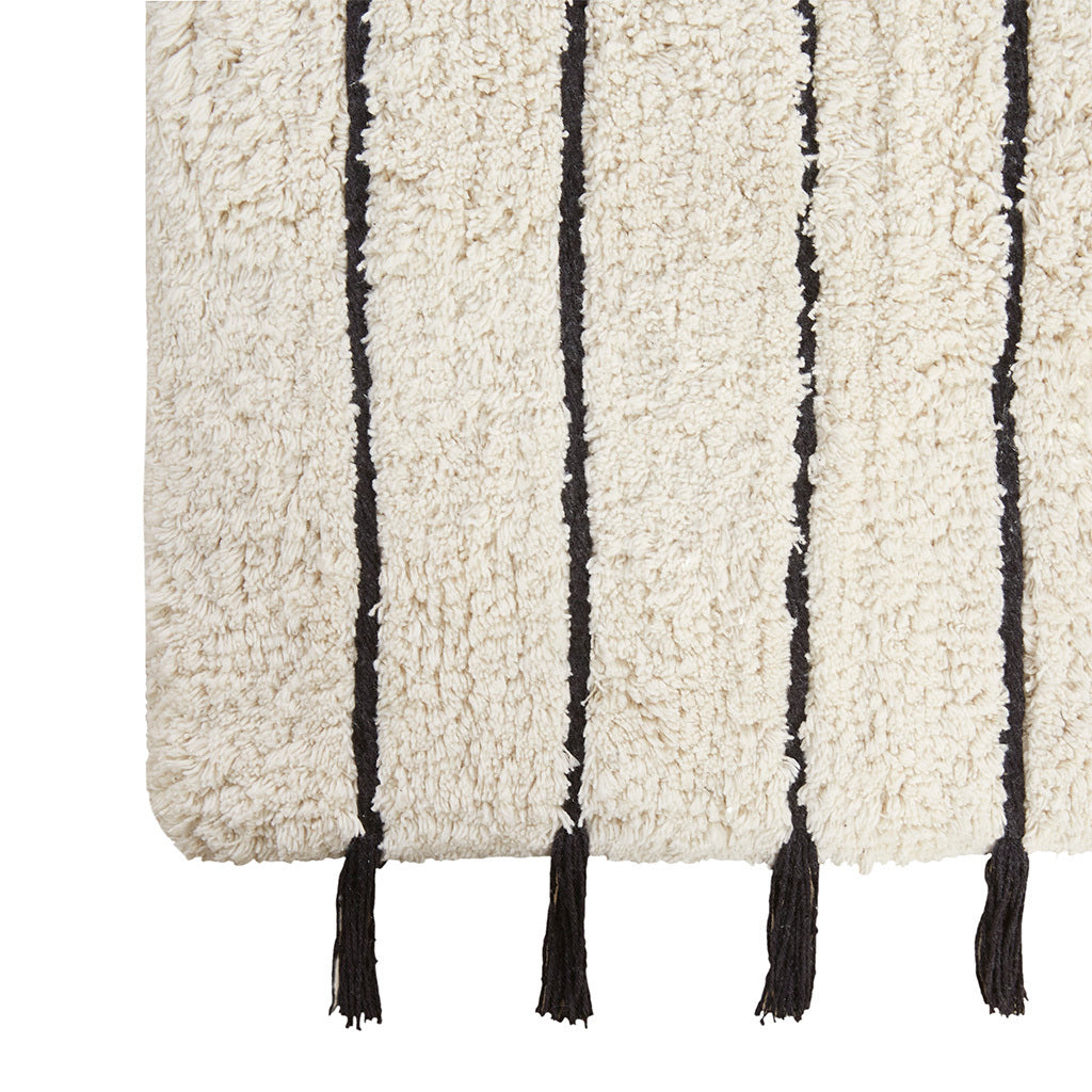 Striped Cotton Bath Mat with Tassel Detail