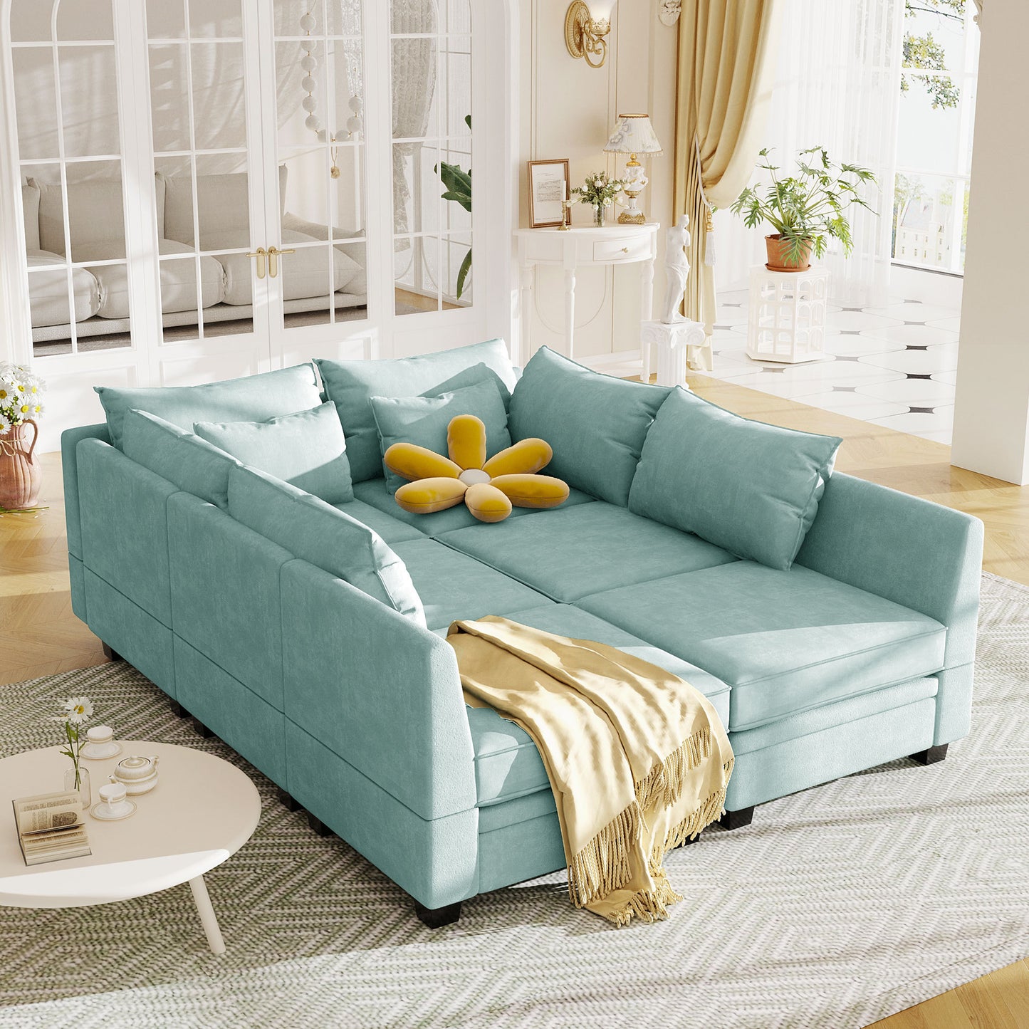 U_Style Modern Large U-Shape Modular Sectional Sofa, Convertible Sofa Bed with Reversible Chaise for Living Room, Storage Seat