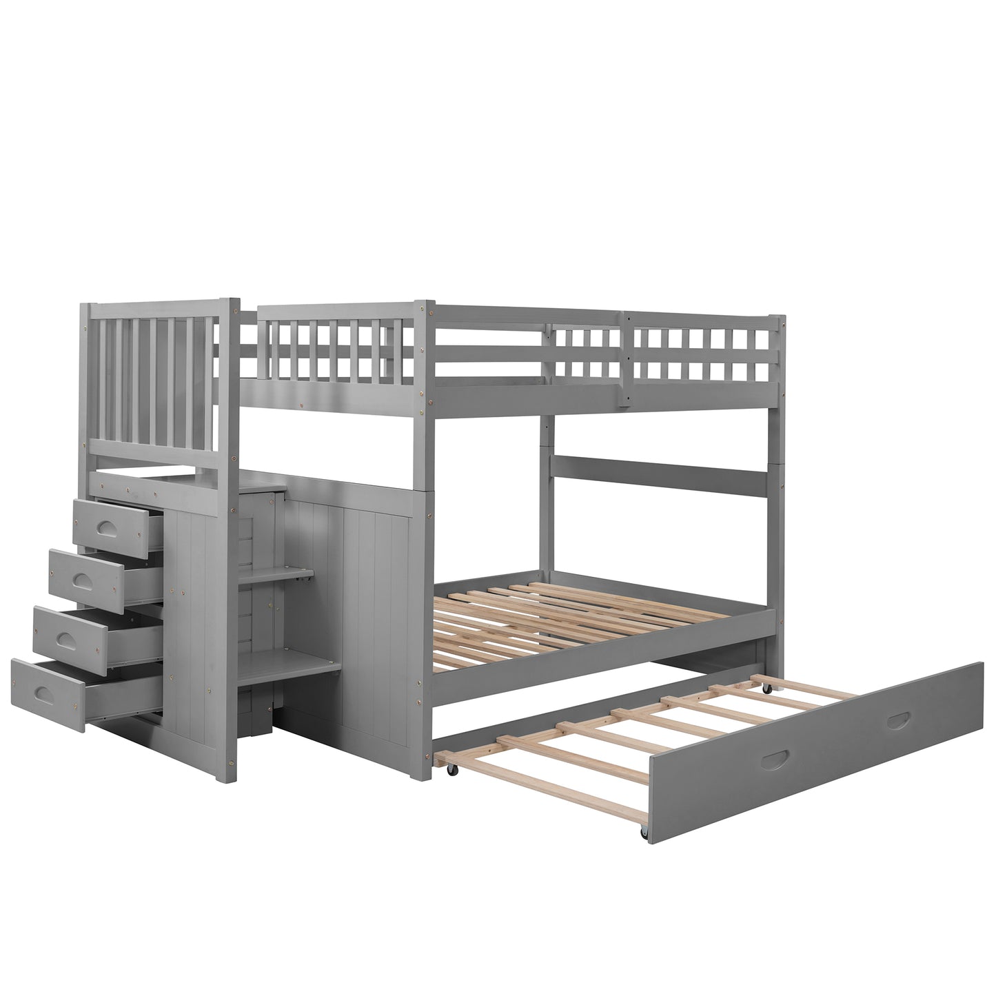 Gray Stairway Full-Over-Full Bunk Bed with Twin Trundle and Storage