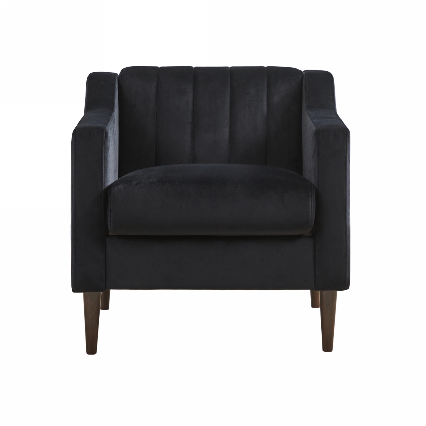 Modern Upholstered Tufted Accent Chair, Velvet Fabric Single Sofa Side Chair, Comfy Barrel Club Living Room Armchair with Solid Wood Legs for Bedroom Living Reading Room Office, Black