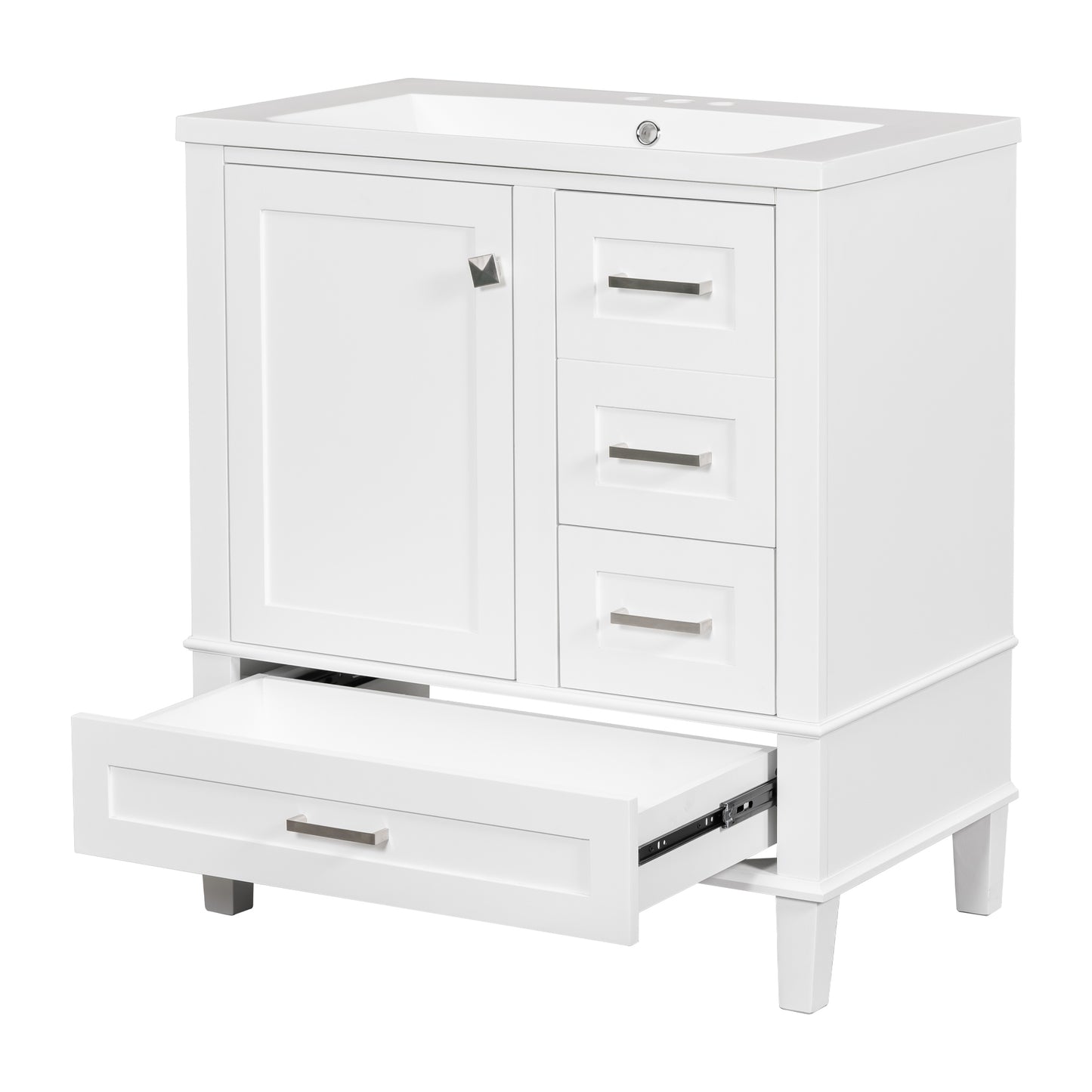 30" Bathroom Vanity , Modern Bathroom Cabinet with Sink Combo Set, Bathroom Storage Cabinet with a Soft Closing Door and 3 Drawers, Solid Wood Frame(White)