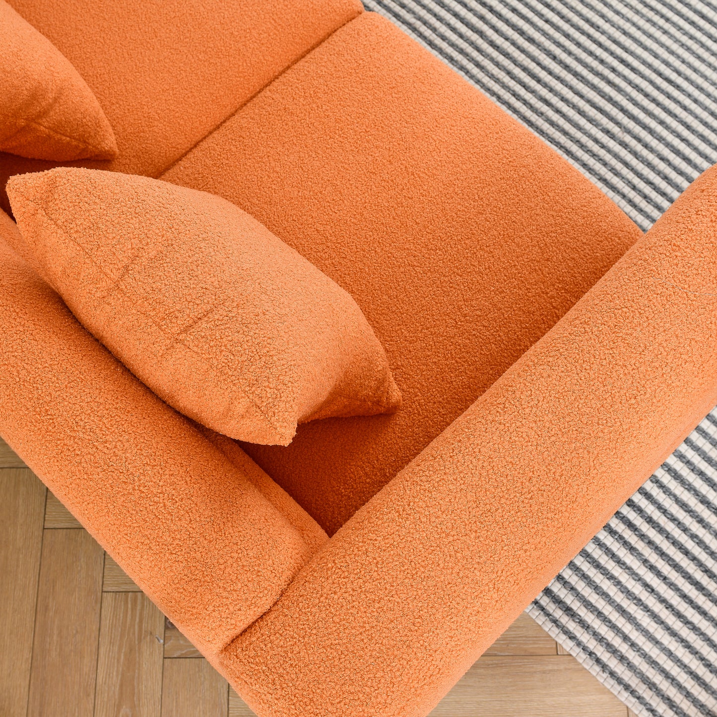 Oversized 2 Seater Orange Sectional Sofa with 2 Pillows