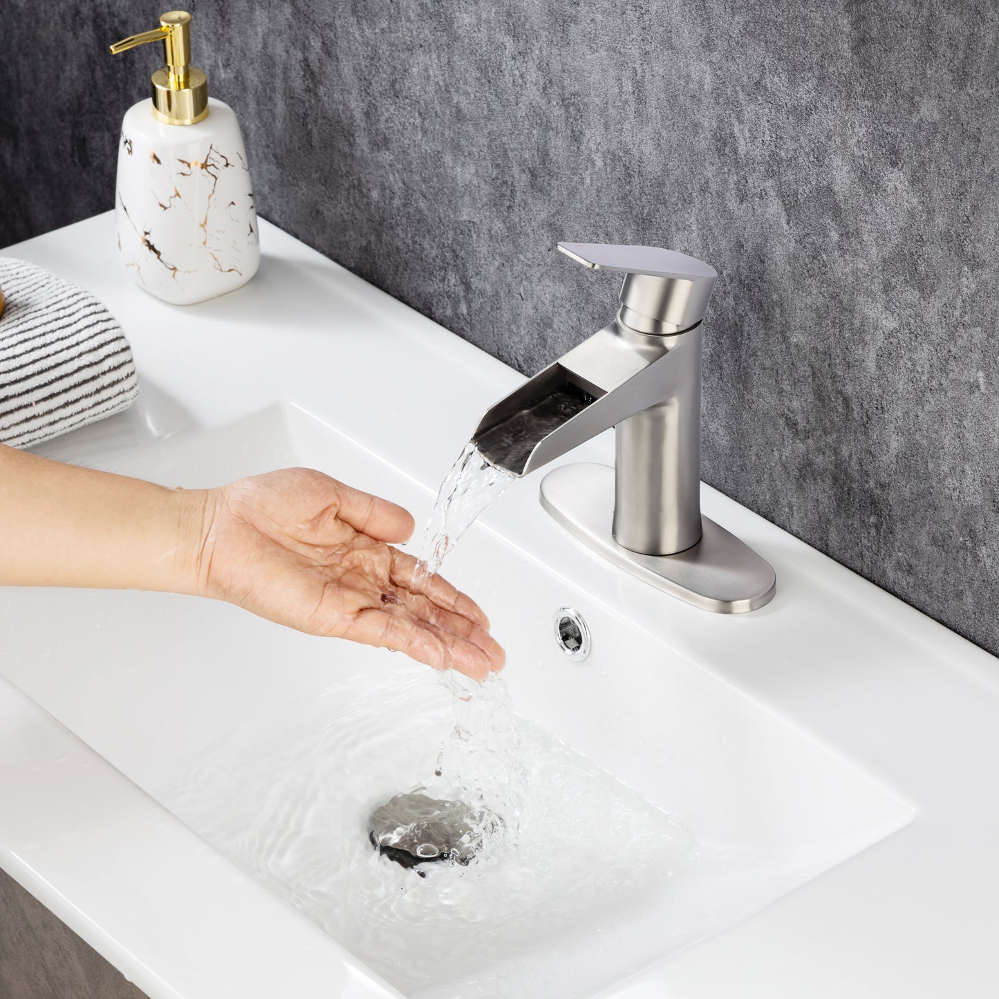 Elegant Matte Black Waterfall Bathroom Faucet