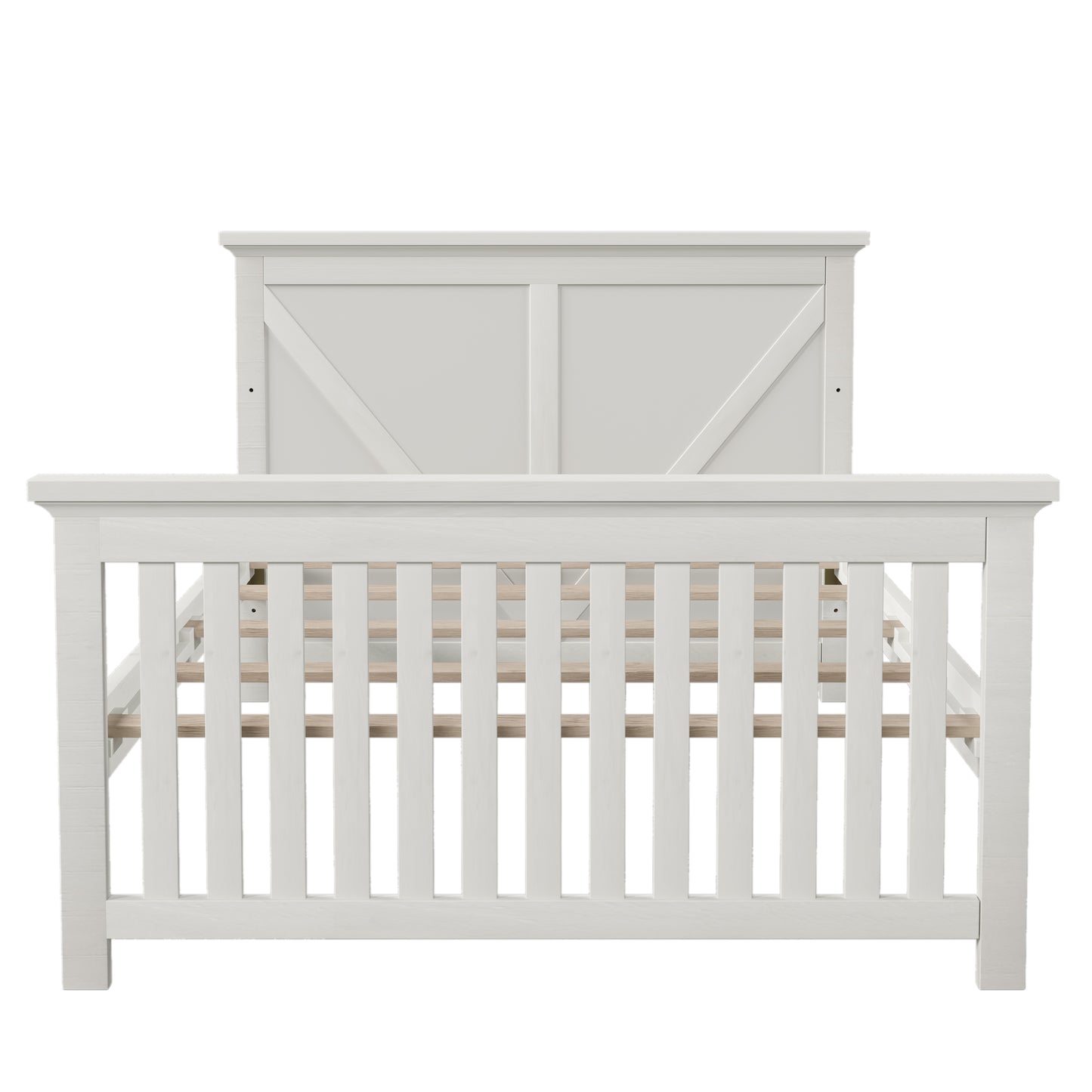 Rustic Farmhouse Style Whitewash 4-in-1 Convertible Full Bed Rails, White