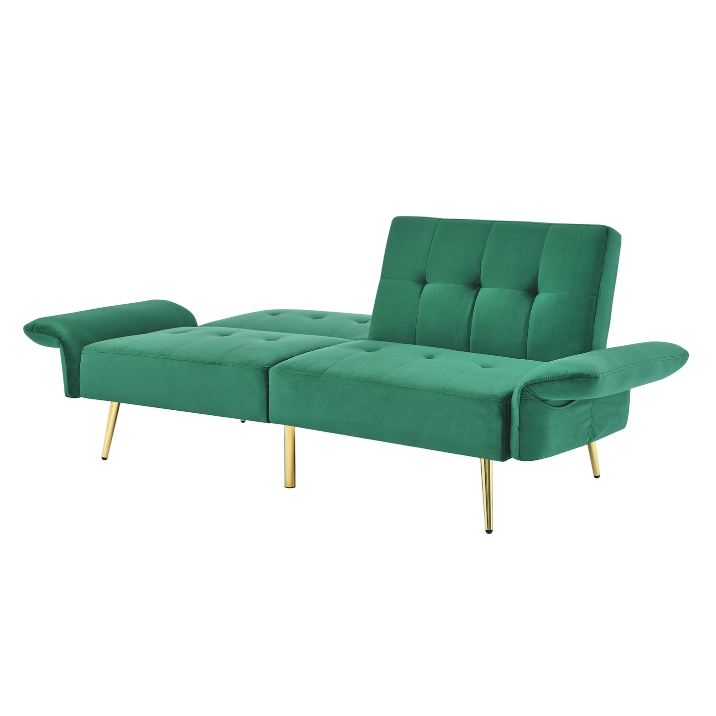 Luxurious Italian Velvet Sofa Bed with Armrest Storage, Green 280g Velvet