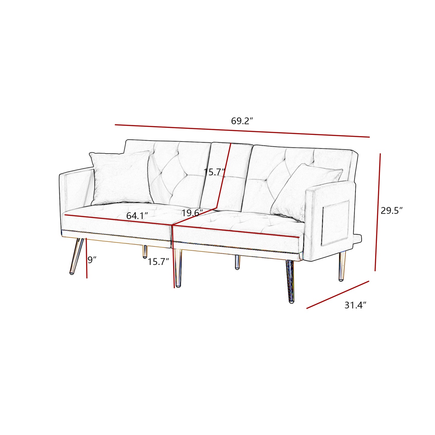 Cream White VELVET SOFA BED