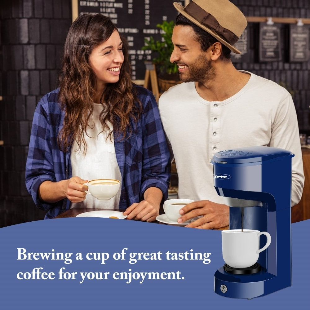 Blue Single Serve Coffee Maker with K Cup Pod and Ground Coffee Options