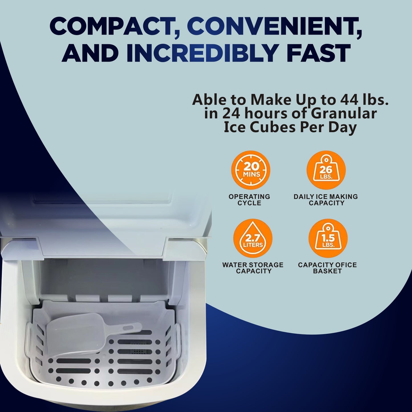 Portable 44-Pound Ice Maker for Home and Outdoor Use