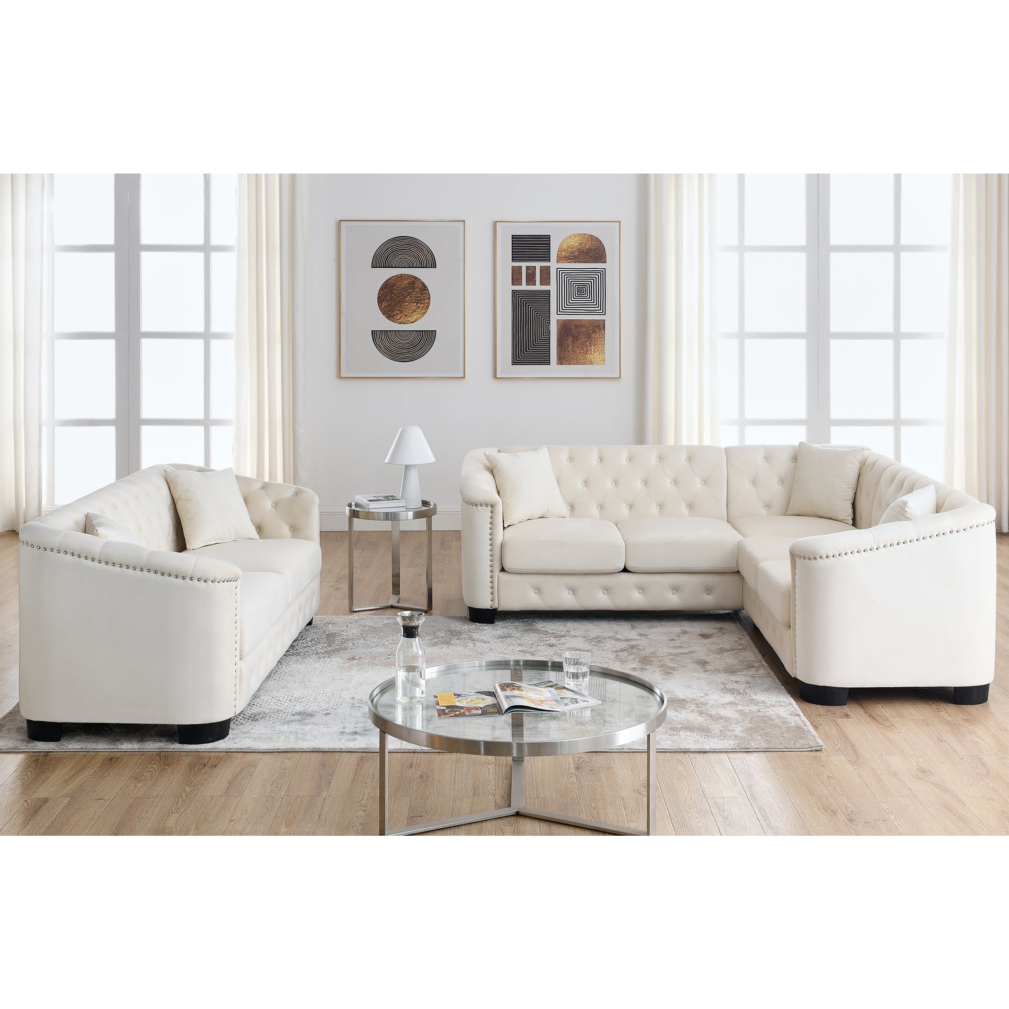 corner sofa+3-seater Combination sofa.Velvet beige