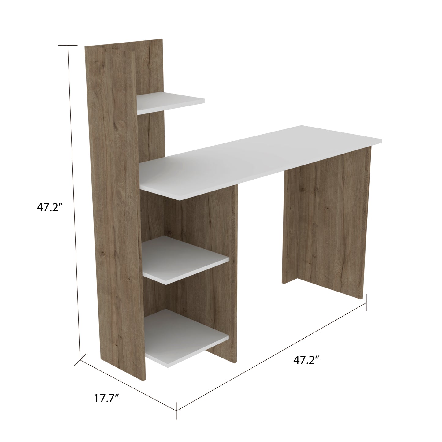 Vilna 120 Writing Desk with Four Shelves in Light Oak/White