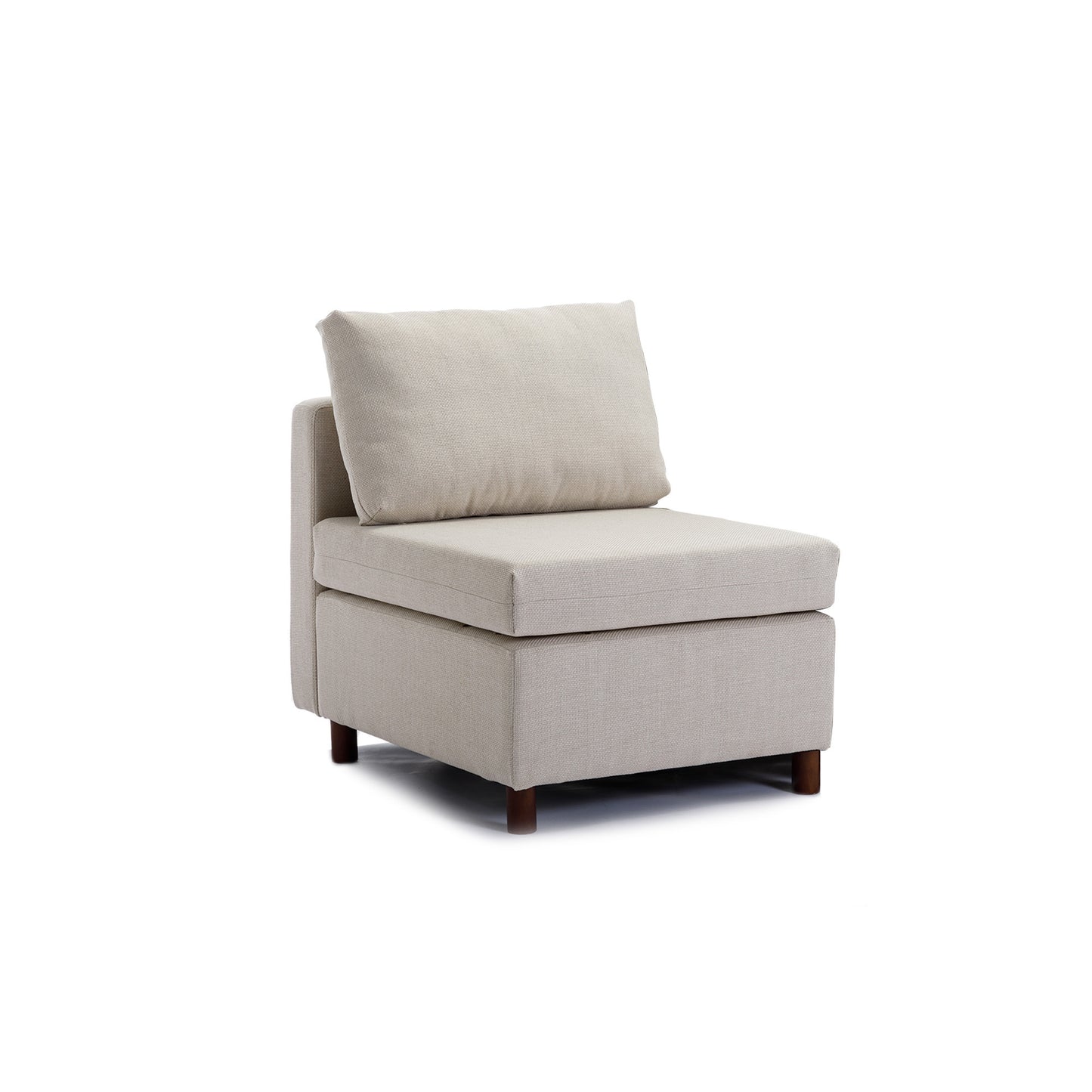 2-Seater Modular Sectional Sofa Couch with Ottoman, Cream Linen Upholstery