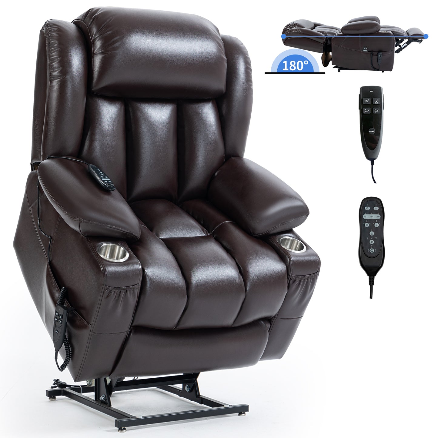 Brown Leatheraire Power Lift Recliner Chair with Dual Motor & Massage Functions