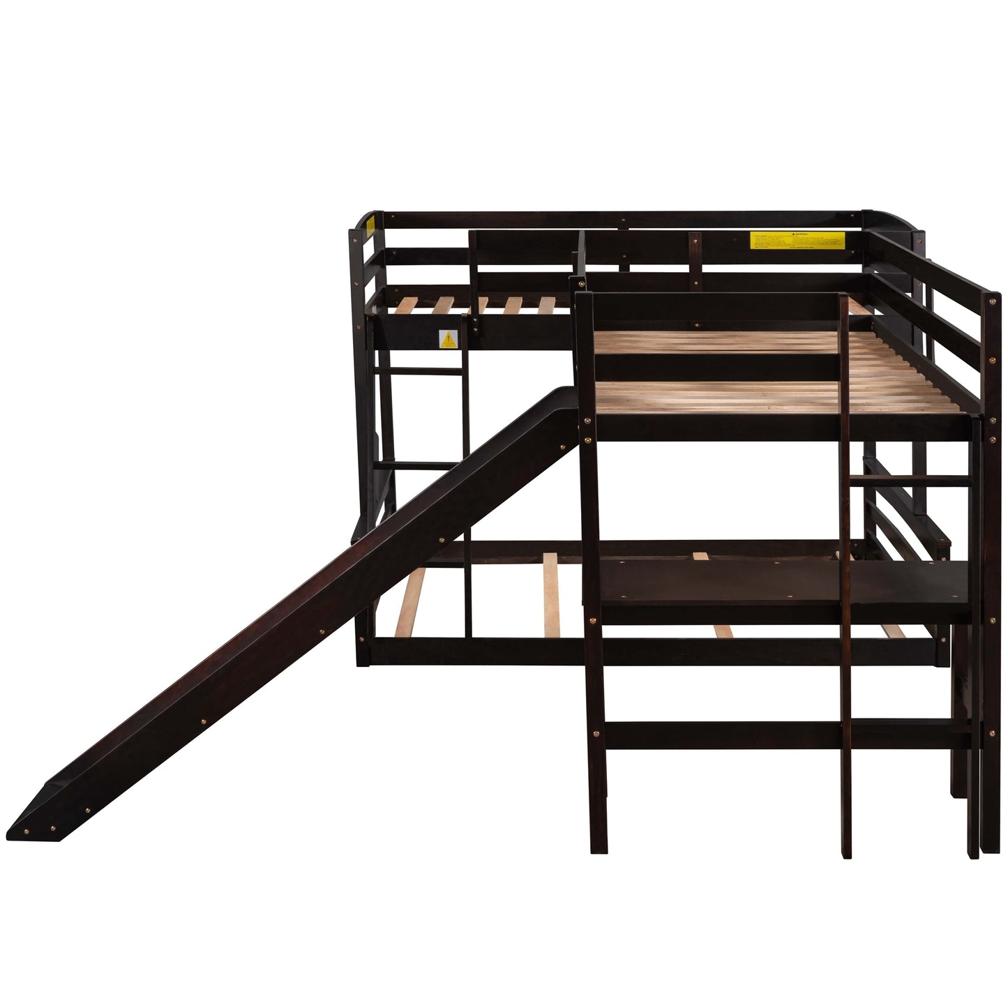 Ultimate Combo Bunk Bed with Loft Bed, Desk, and Slide - Espresso Twin over Full