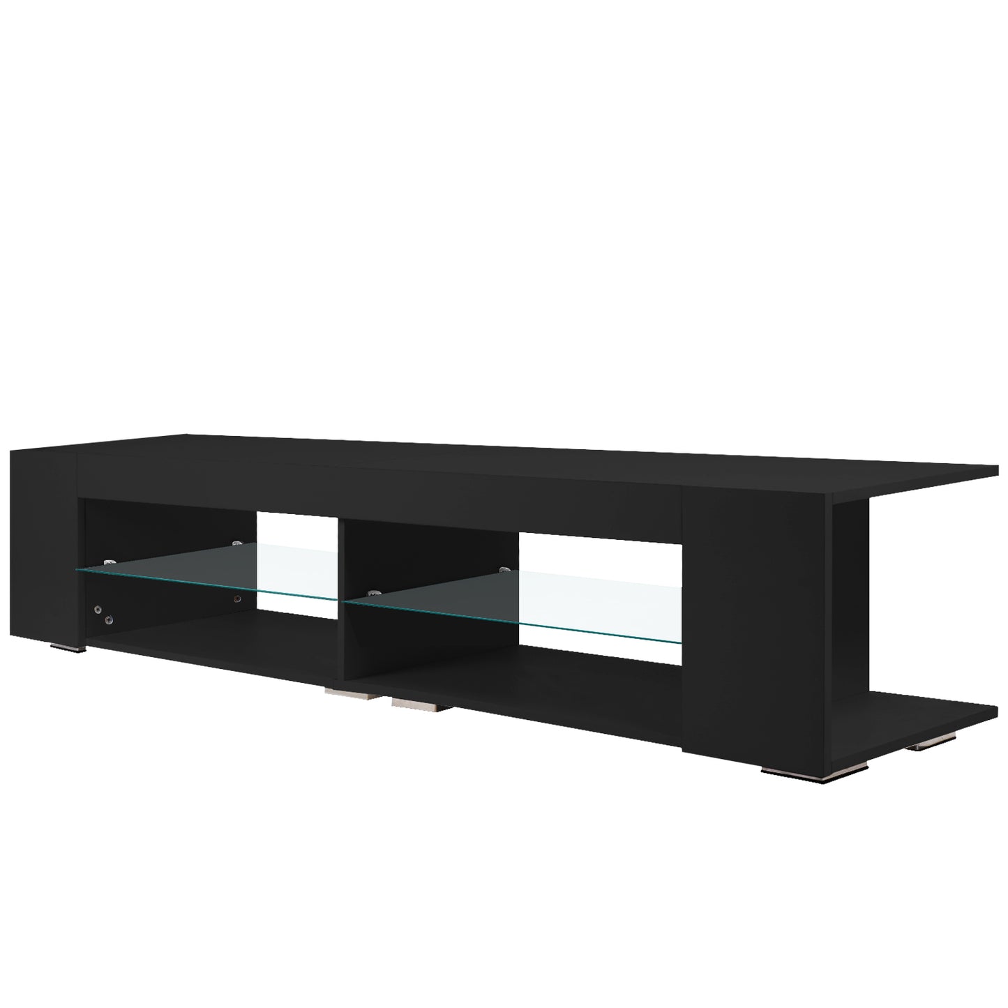 Modern High Gloss LED TV Stand with RGB Remote Control and Storage System