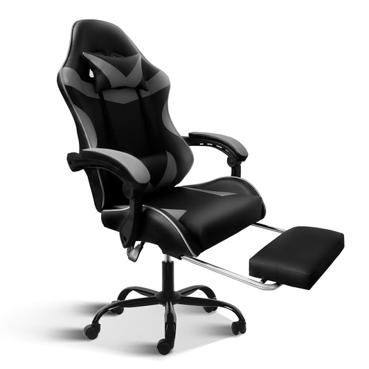 Racing Ergonomic Gaming Office Chair with Footrest - Black/Grey