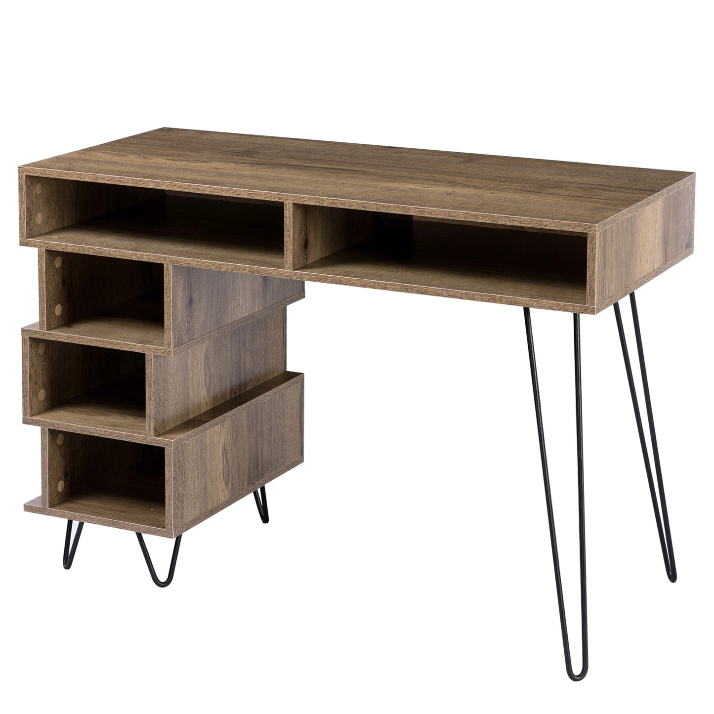 Geometric Brown Computer Desk with V-Shaped Iron Leg and Ample Storage