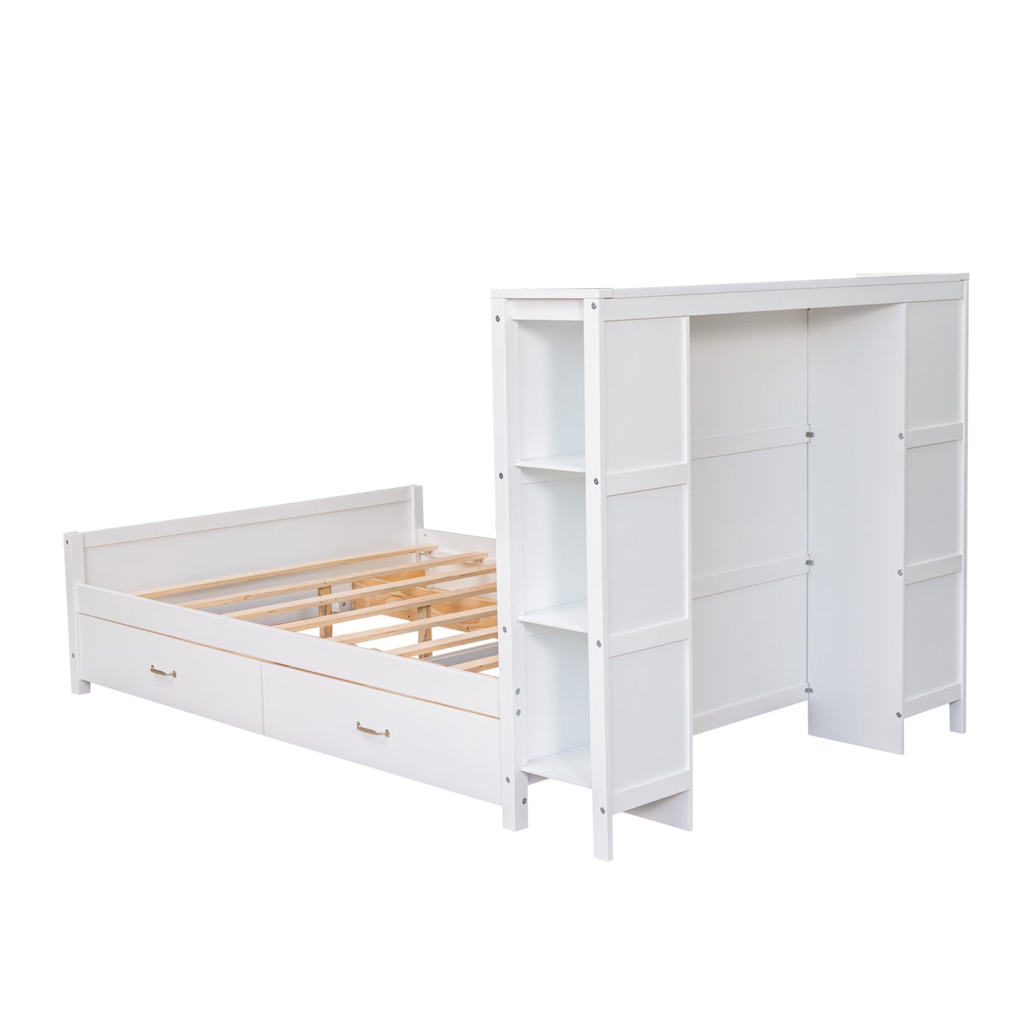 Full Size Platform Bed with Drawers and Storage Shelves, White