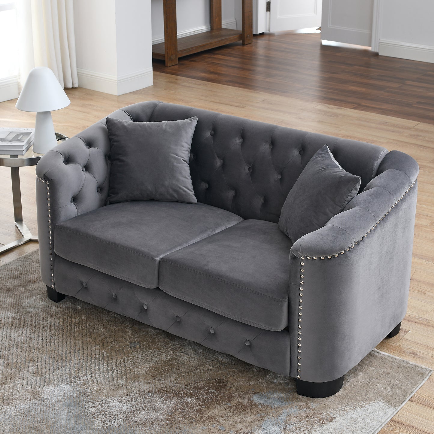 Elegant Grey Velvet 3-Seater and 2-Seater Sofa Combination