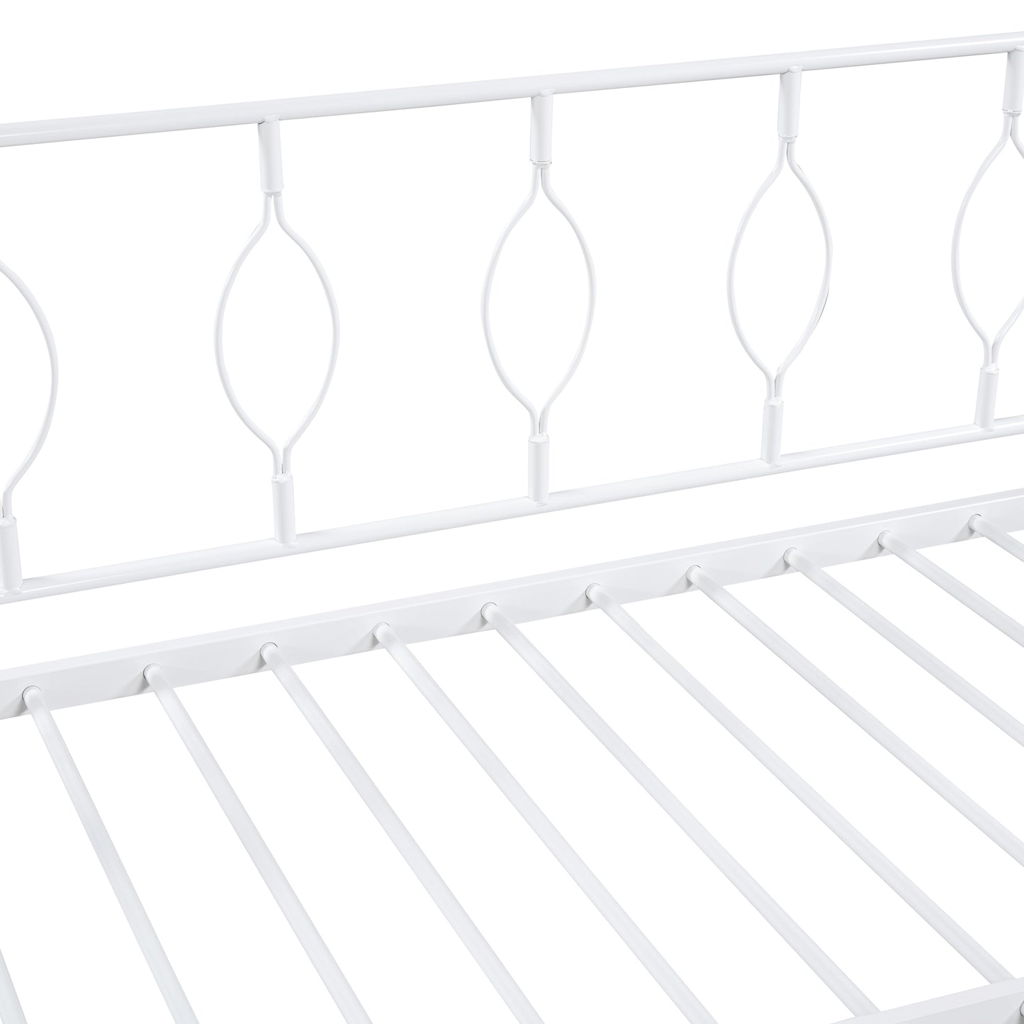 Full Size Metal Daybed with Twin Size Adjustable Trundle, Portable Folding Trundle, White(OLC SKU:MF293730AAK)