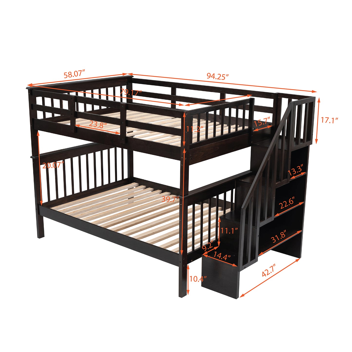 Stairway Full-Over-Full Bunk Bed with Storage and Guard Rail for Maximum Space Utilization