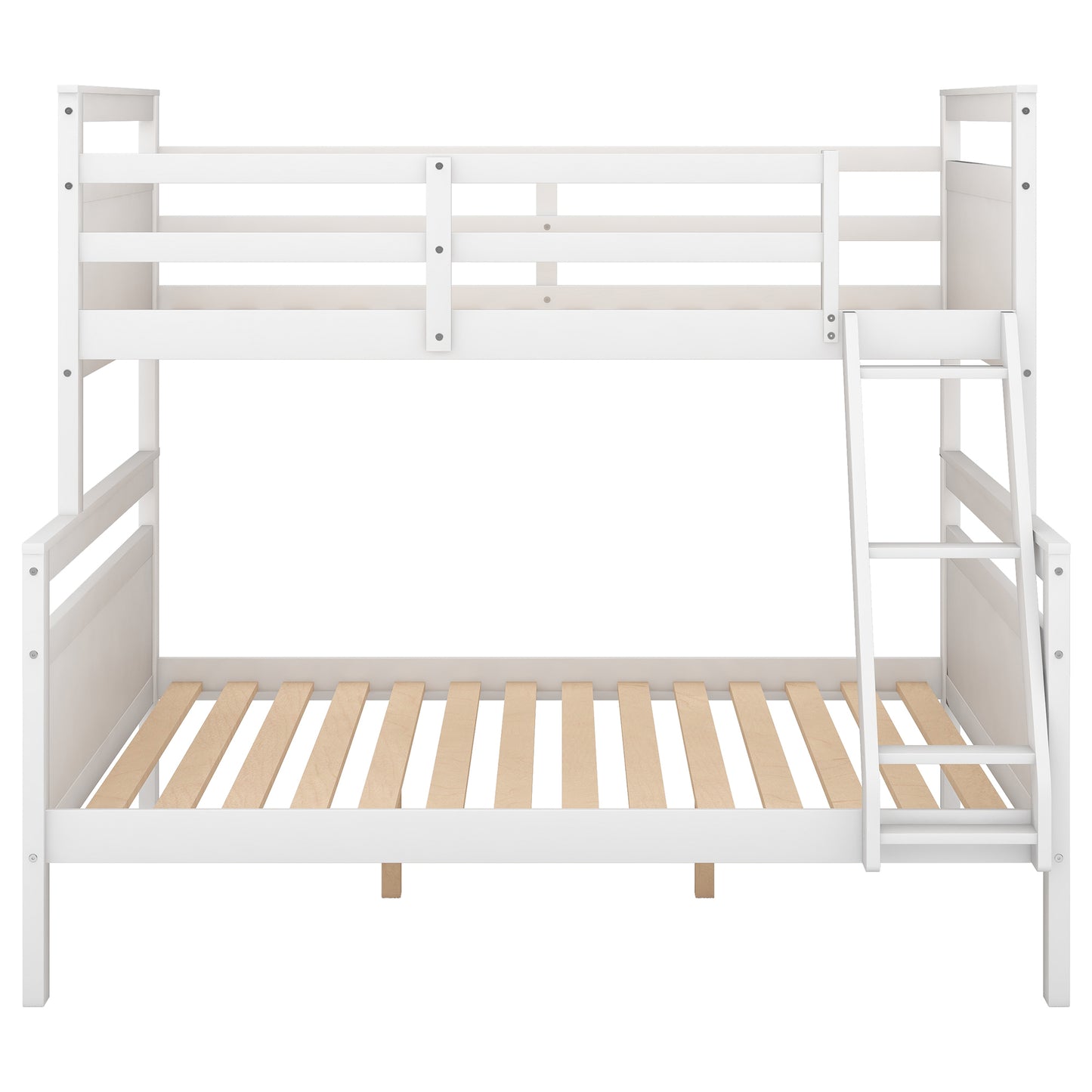 Elegant White Twin over Full Bunk Bed with Safety Guardrail and Ladder