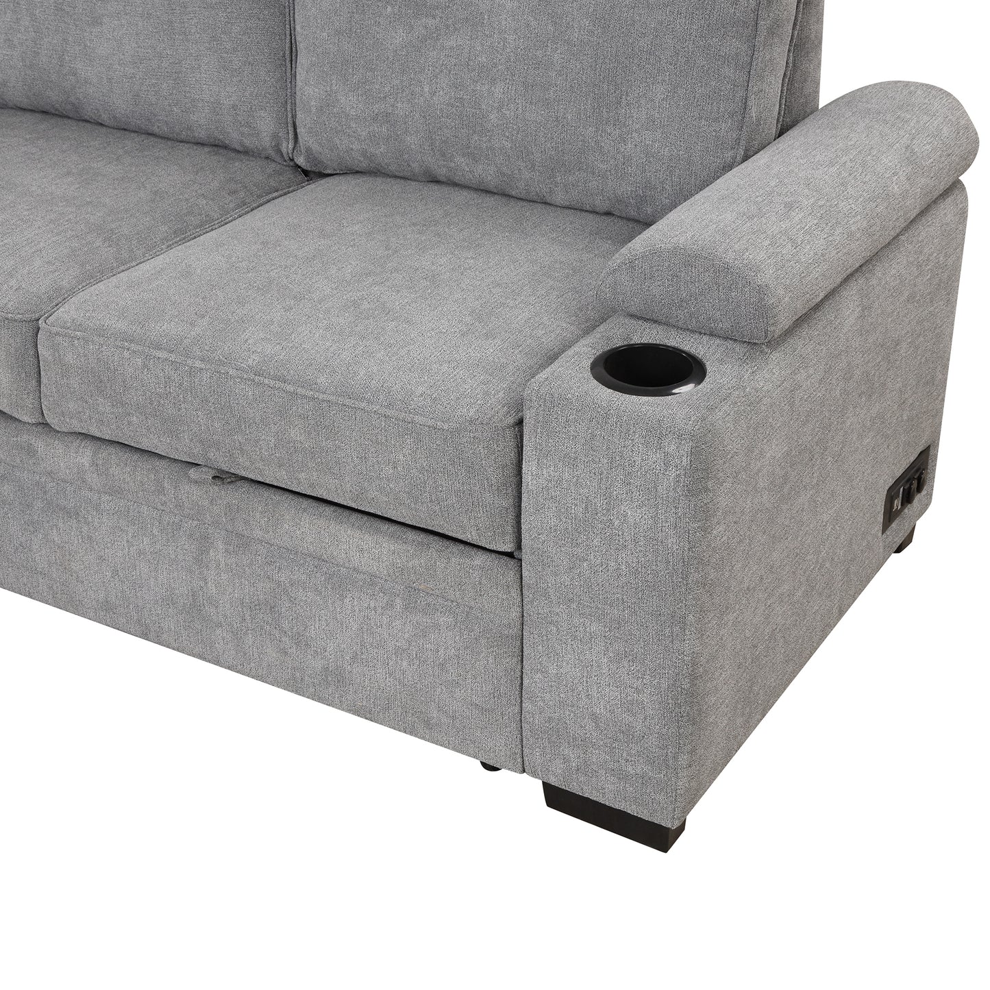 87.4 Gray L-Shaped Sleeper Sofa Bed with Ottoman Storage