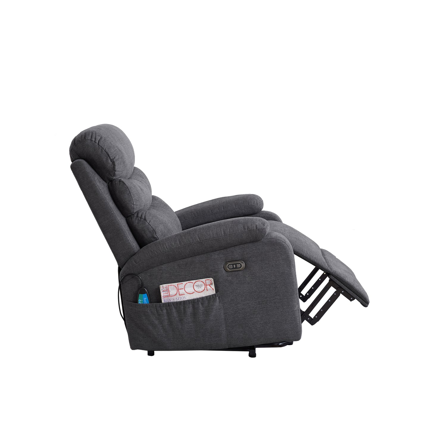 Electric Power Lift Recliner Chair with Massage and Heating - Grey Linen Fabric and USB Port