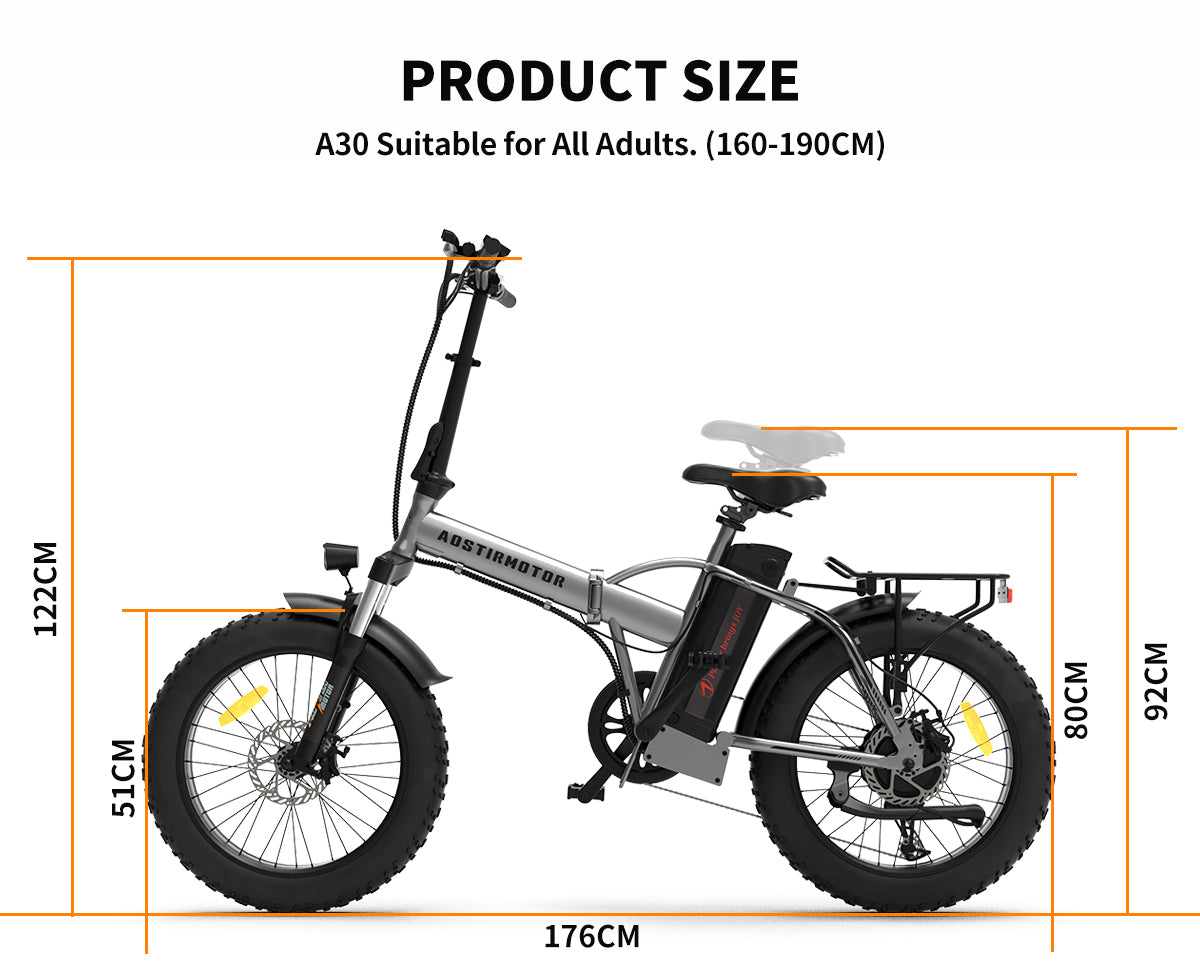 AOSTIRMOTOR Folding Electric Bike Ebike Bicycle 750W Motor 20" Fat Tire With 48V/12.5Ah Li-Battery Beach Snow Bicycle  A30