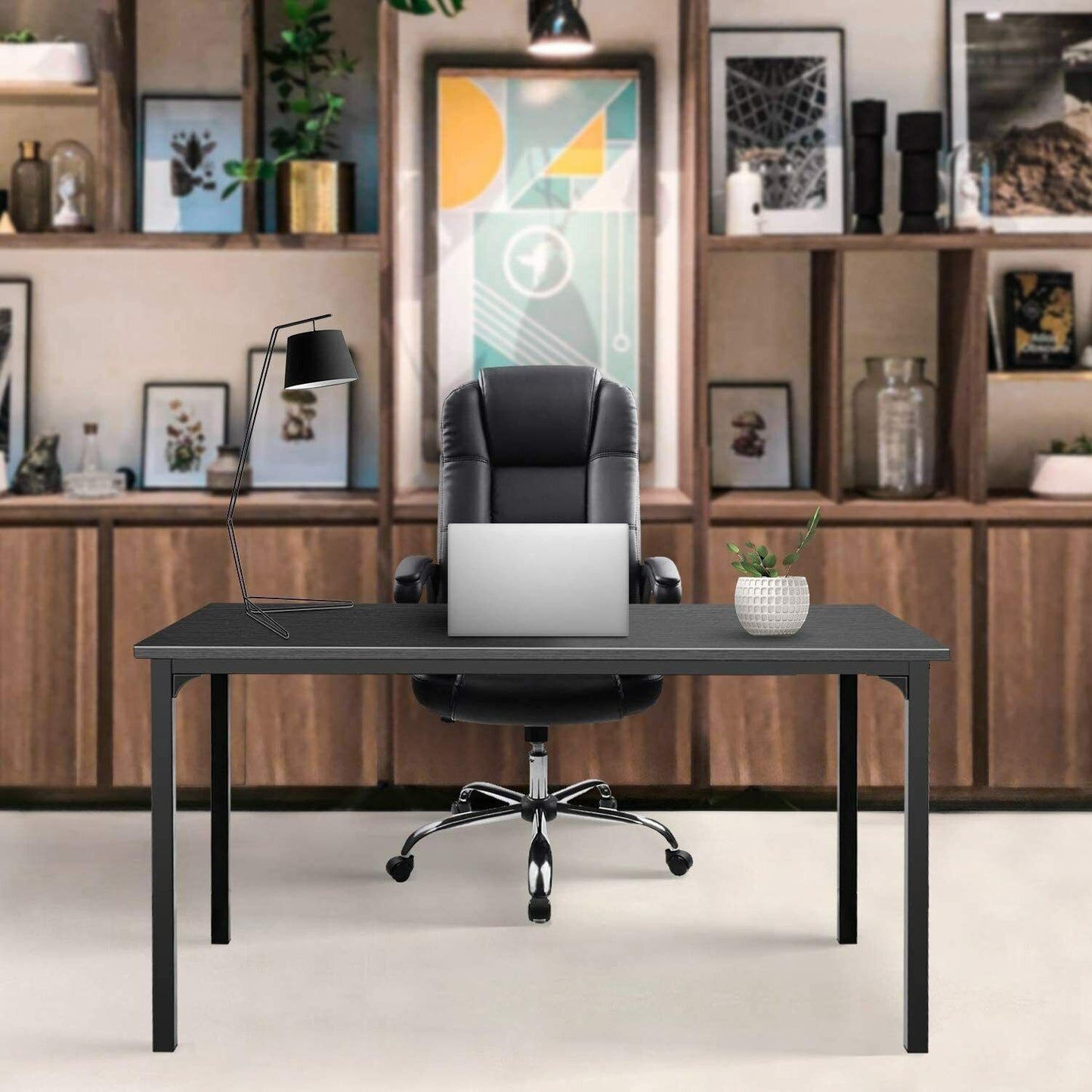 Elegant Steel-Framed Black Home Office Desk with Simple Design