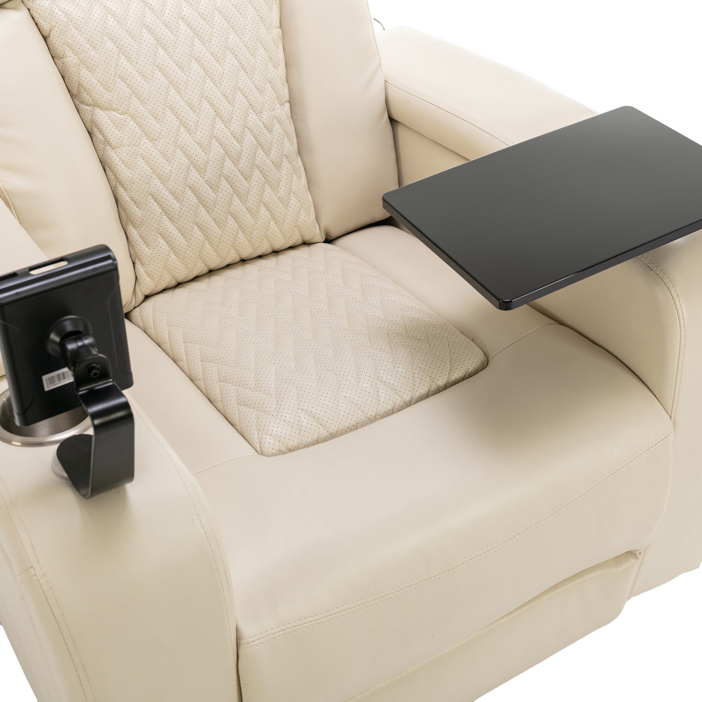 Power Recliner with Swivel, Cup Holder, USB Port, and Tray Table, White