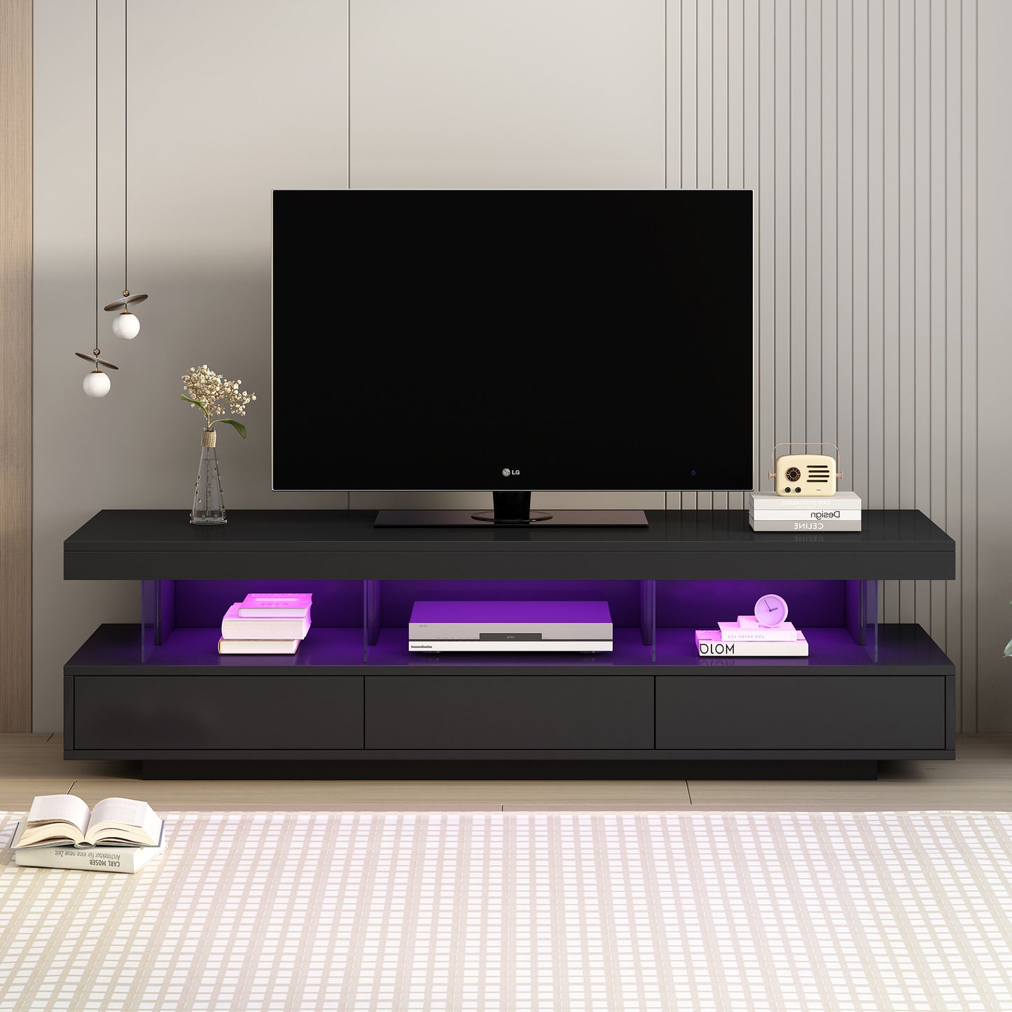 Sleek LED TV Stand with 16 Color Options and Abundant Storage for 70 TVs