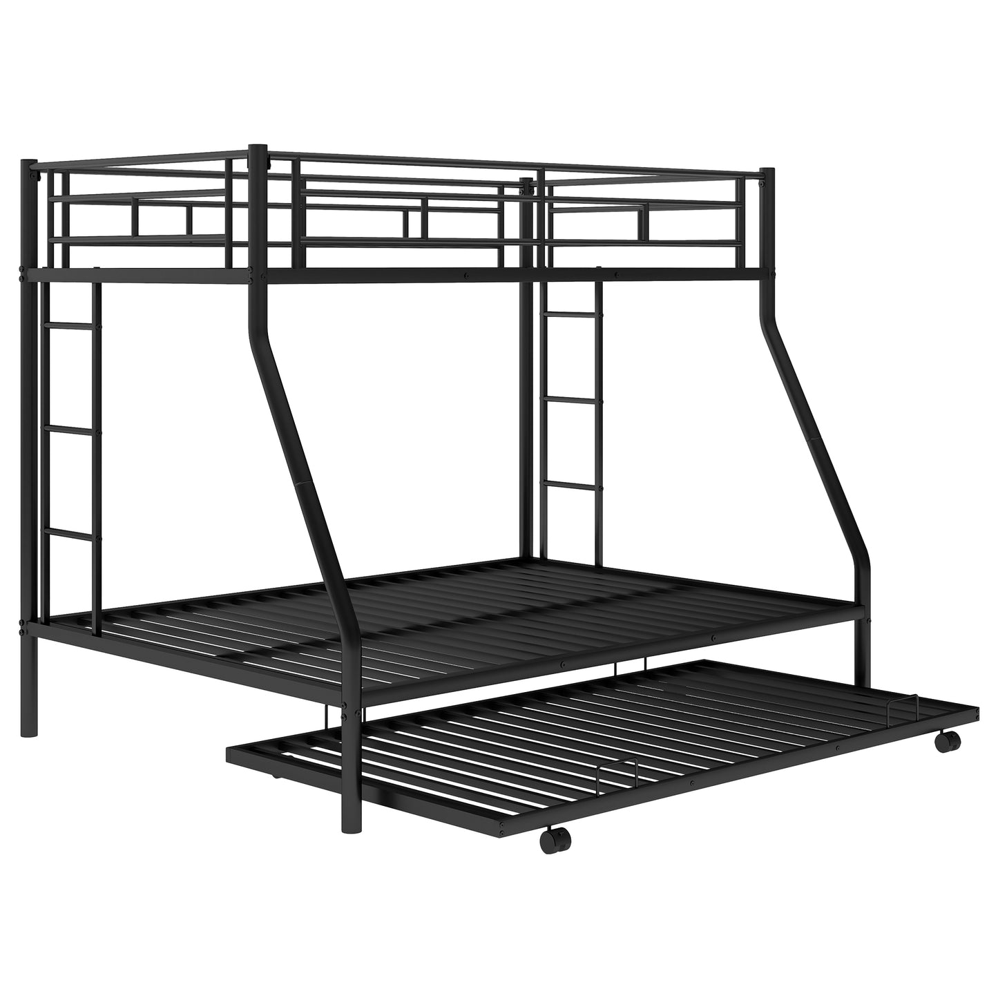 Twin over Full Bunk Bed with Trundle and Ladders for Space-Saving Sleep Solution