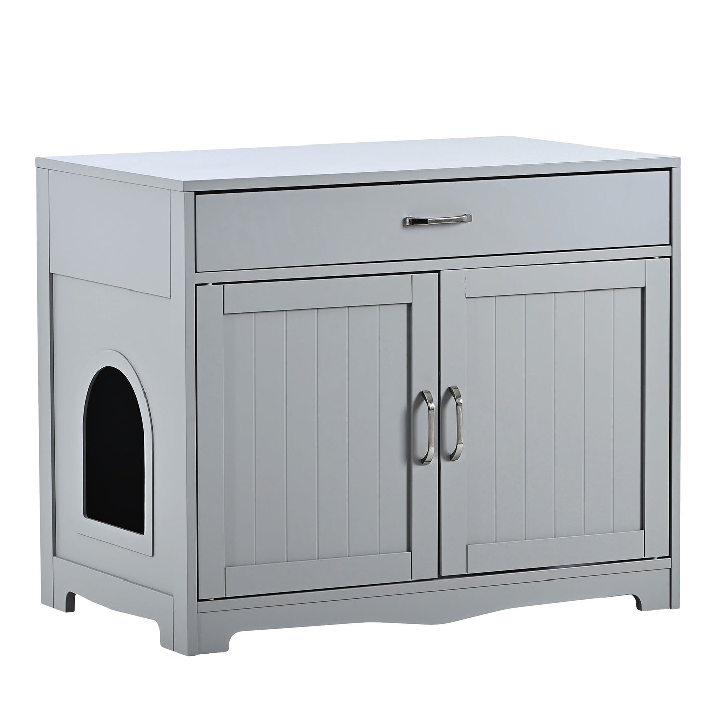 Litter Box Enclosure, Cat Litter Box Furniture with Hidden Plug, 2 Doors,Indoor Cat Washroom Storage Bench Side Table Cat House, Large Wooden Enclused Litter Box House, Grey