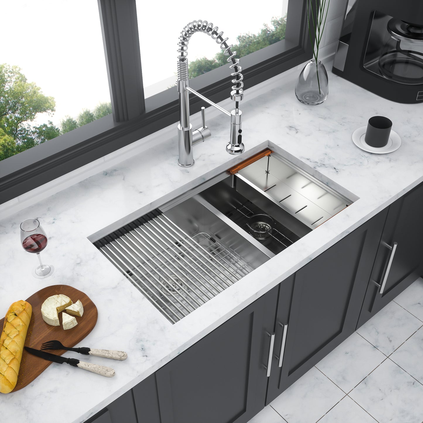 Stainless Steel Double Basin Undermount Kitchen Sink with Accessories