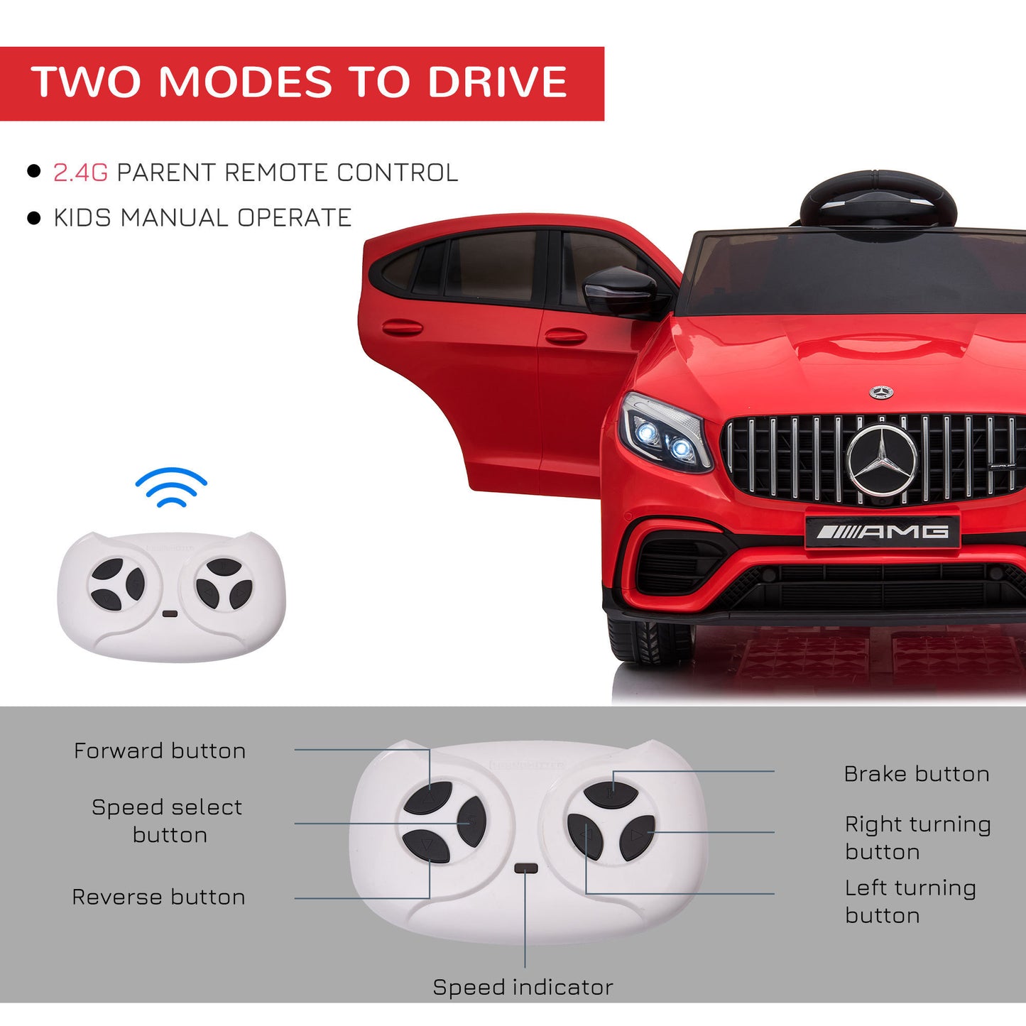 Aosom 12V Toddler Ride On Car with Remote Control, Mercedes Benz AMG GLC63S Coupe, Electric Car with 2 Speed, MP3 Player, Light, Horn, Songs, Suspension, Red