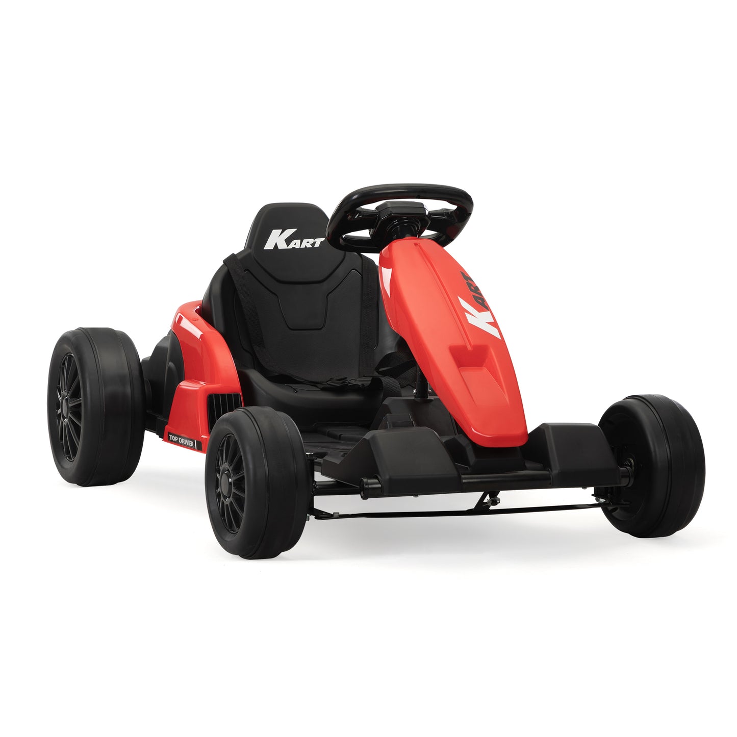 24V Electric Kids Go Kart with Music, Horn, and Safety Protectors, Red and Black