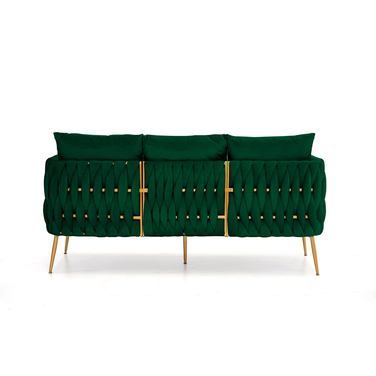 Elegant Green Velvet Living Room Set with Handwoven Tufted Back and Arms