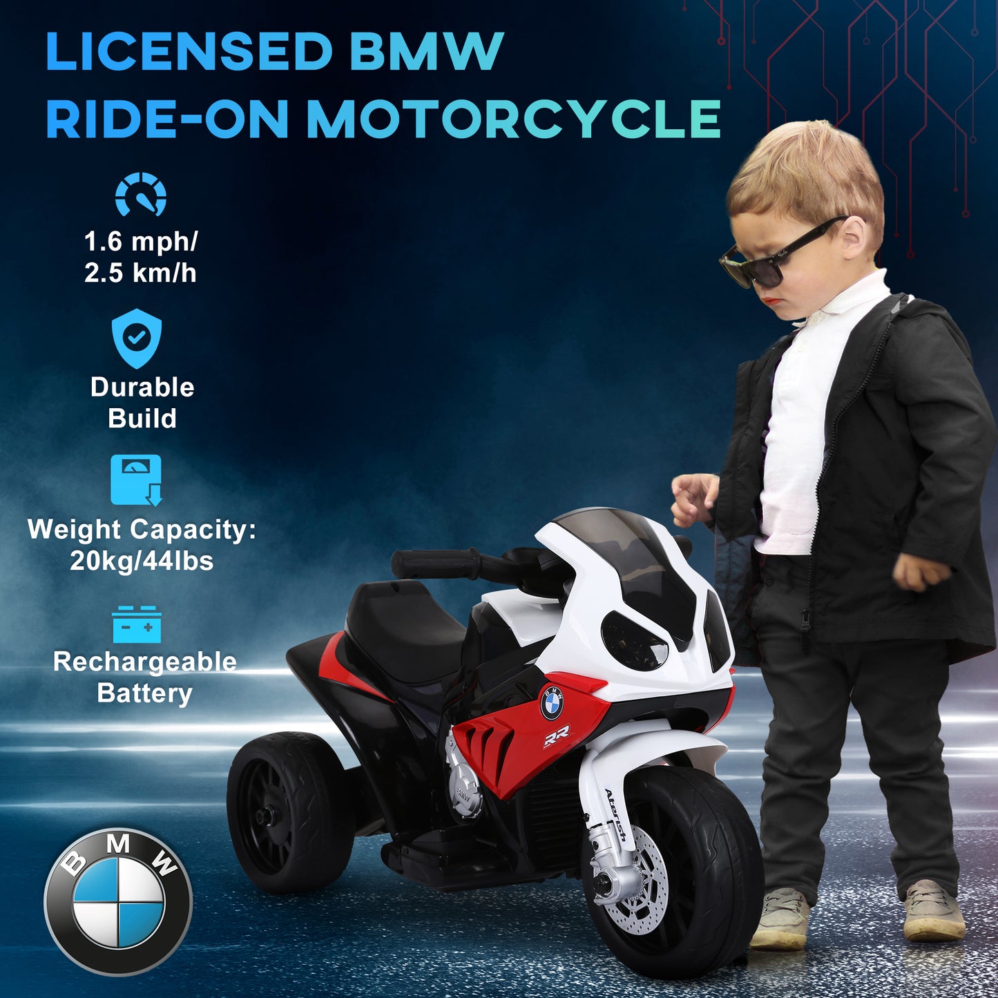 6V Kids Motorcycle Licensed BMW, Toddler Motorcycle with Headlight, Music, 3 Wheeled Electric Motorcycle for Kids, Gift for Boys & Girls, Red