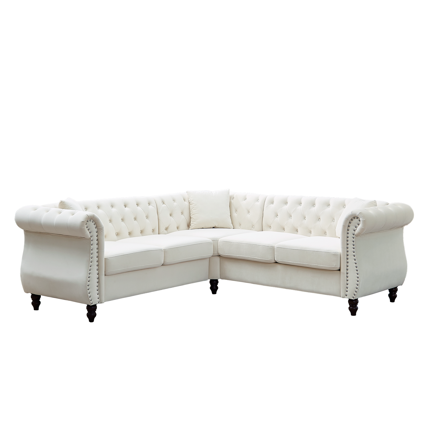 Oversized L-Shaped Sectional Sofa with Metallic Legs and 3 Pillows