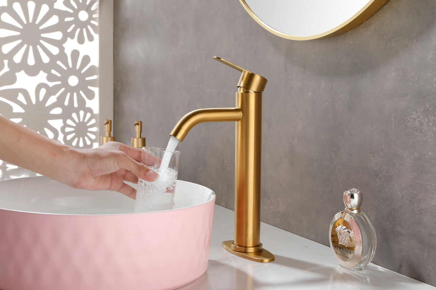 Gold Stainless Steel Waterfall Spout Vanity Sink Faucet with Single Handle