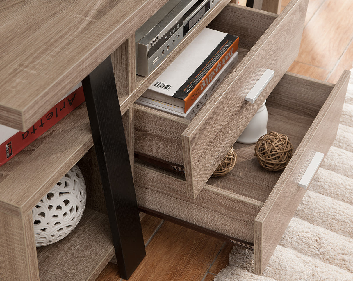 Contemporary Dark Taupe & Black TV Stand with Dual-Tier Shelves